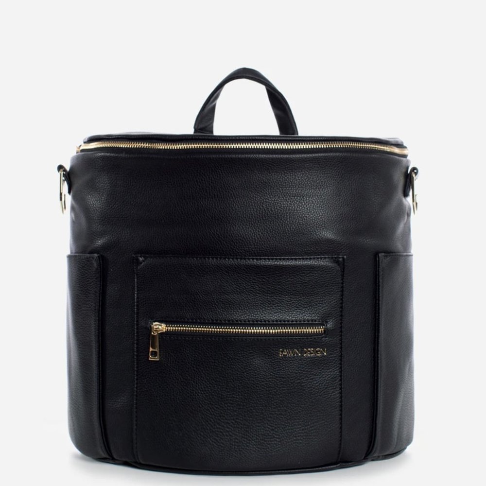 Fawn Black vegan leather diaper bag